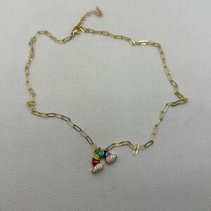 NWOT Enamel rainbow pendant with zircon encrusted clouds